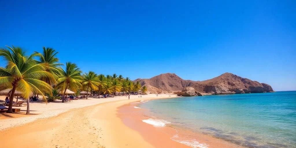 Tropical beach palm trees at 10 Unforgettable Reasons to Visit Cabo in 2026 with mountains, under clear sky