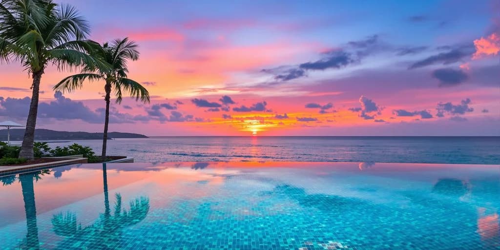 Infinity pool at 5-Star Los Cabos Resorts Under $600/Night (Limited Time) reflecting sunset sky, vibrant colors