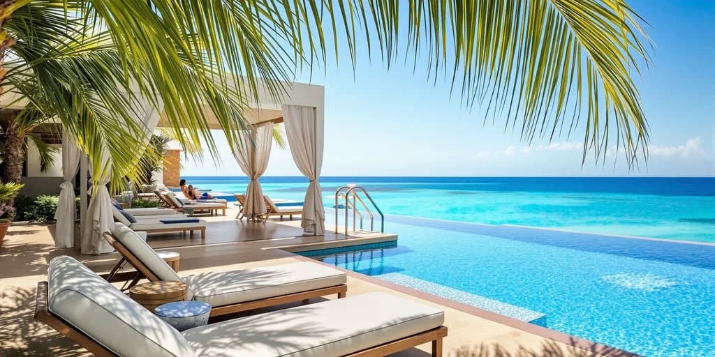 Infinity pool at Adults-Only Cabo Hotels Starting at $350/Night (No Kids Allowed) with ocean view, cabana