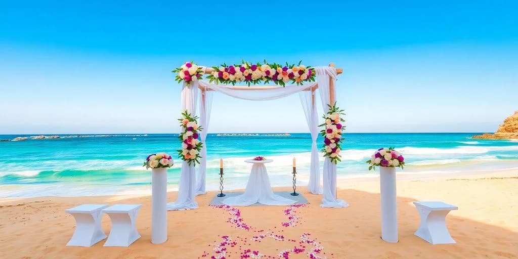 Beach wedding arch at Affordable Cabo Wedding Packages: Complete Guide Under $5000 with floral decor, ocean view