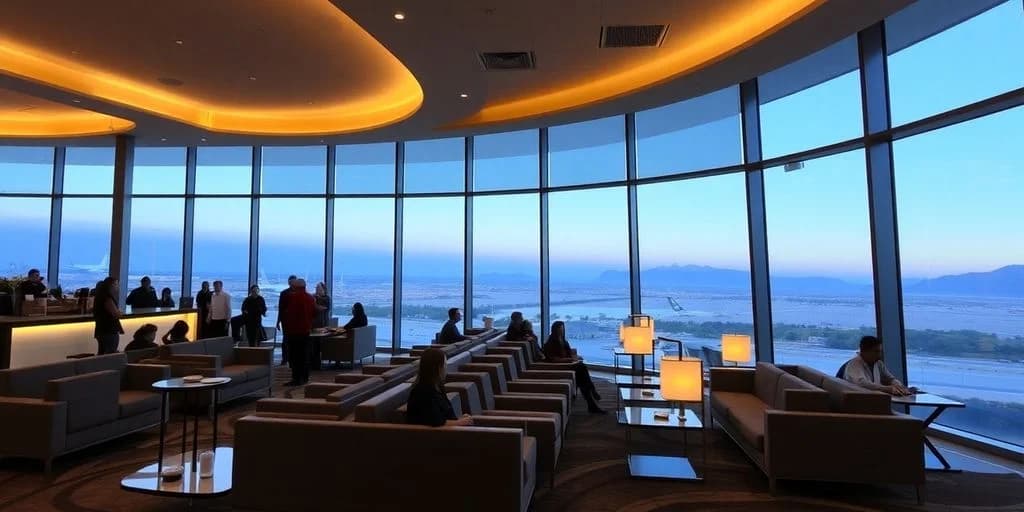 Airport lounge at Airport Lounges in Los Cabos: Access & Amenities Guide with airfield view, people seated