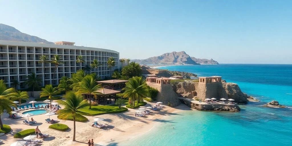 Resort beach at All-Inclusive Cabo Resorts You Need to See! aerial view, with mountains