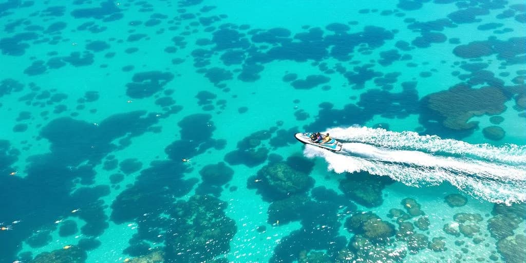 Jet ski at All-Inclusive Cabo Water Sports vs Resort Activity Pricing aerial view, over clear water