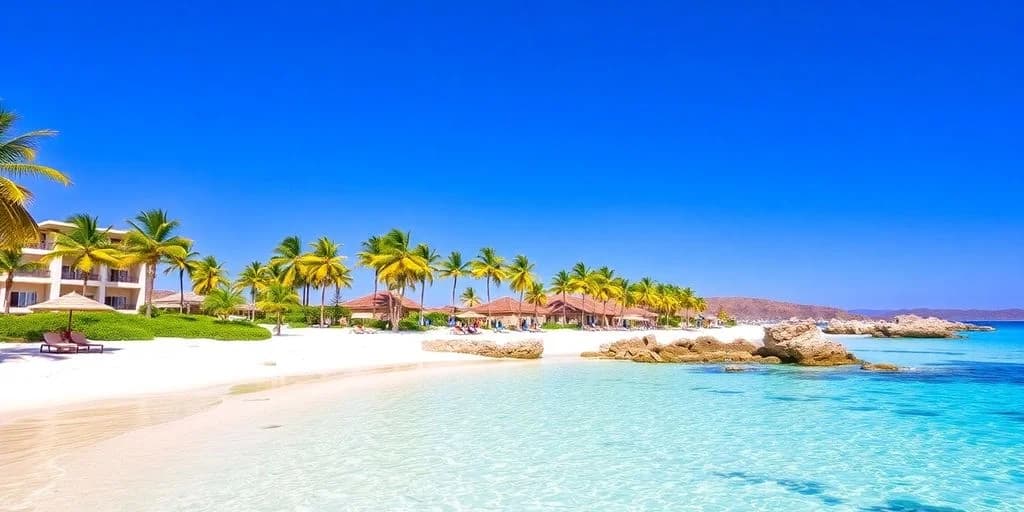 Beach resort at All-Inclusive in Cabo San Lucas: Deals Inside! palm trees, clear water