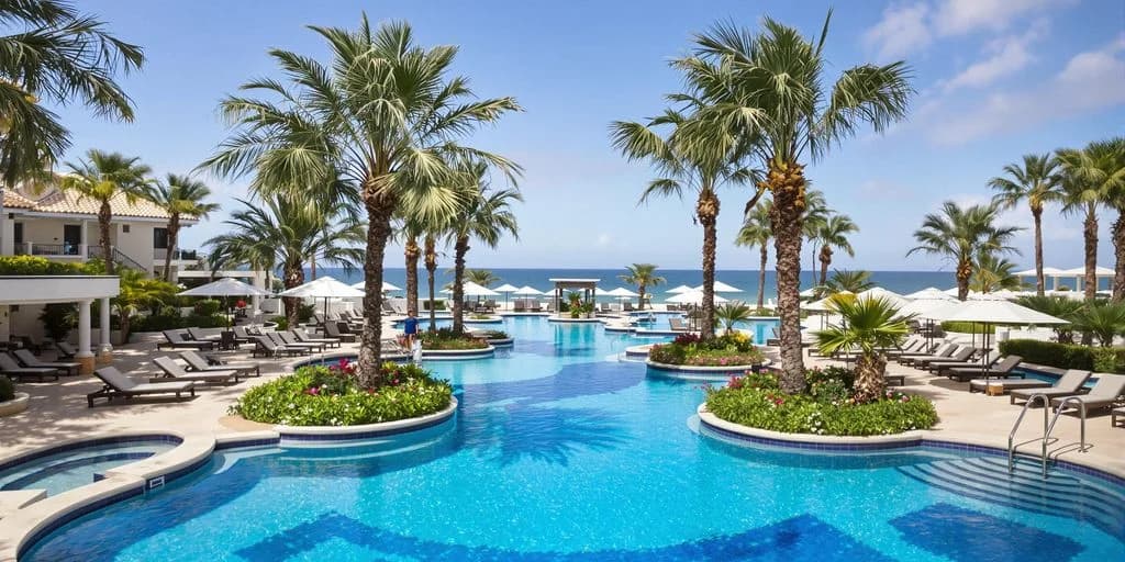 Resort pool at Are all inclusive resorts in cabo san lucas mexico really worth it? Here's the deal with palm trees, ocean