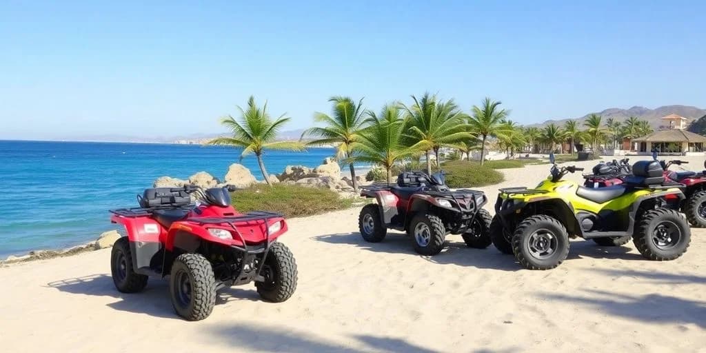 Atv vehicles at ATV Rental Prices in Cabo: 2026 Comparison on sandy path, by beach