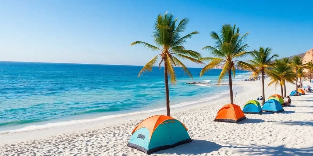 Beach tent at Beach Camping Near Cabo: Complete Guide under palm tree, clear blue sky