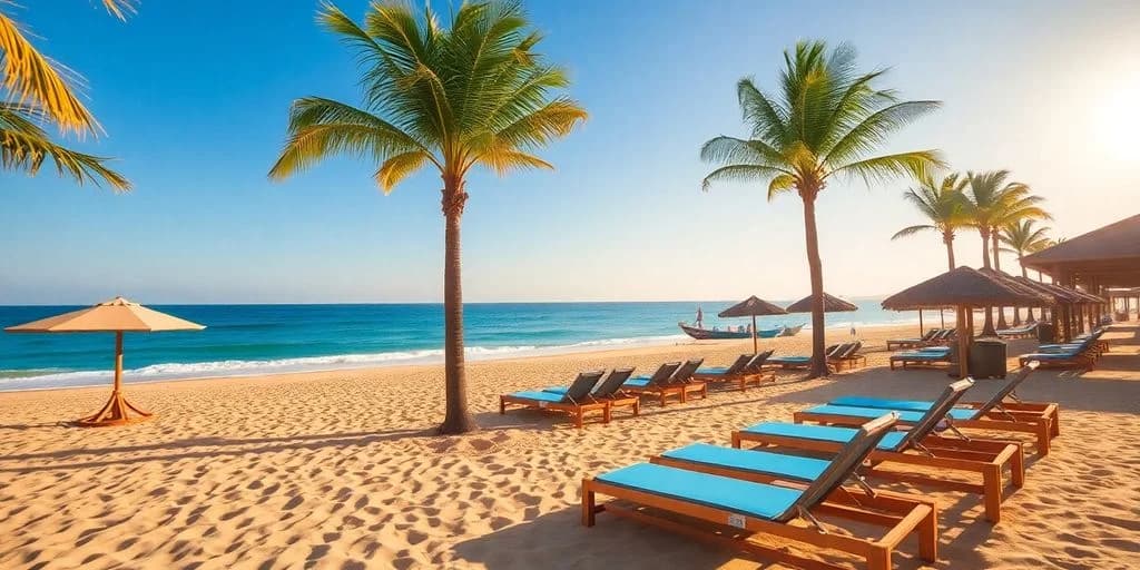 Beach lounge chairs 1 at Beach Club Memberships in Cabo: Cost Analysis under palm trees, calm ocean