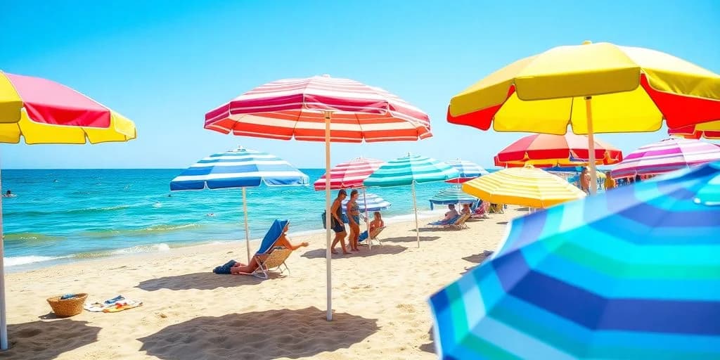 Beach umbrellas at Beach Umbrella Rental in Cabo: Guide with people relaxing