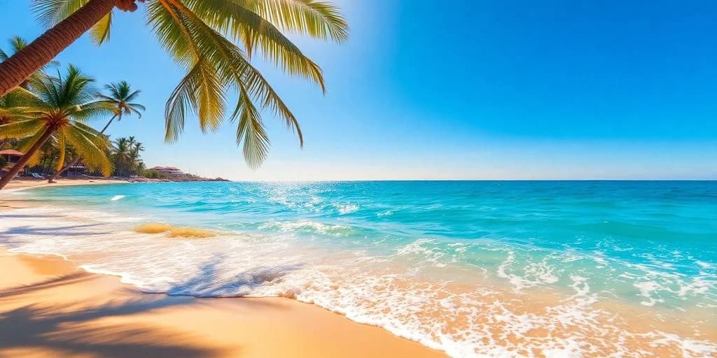 Tropical beach at Beach Water Quality in Cabo: Guide with palm fronds, clear ocean