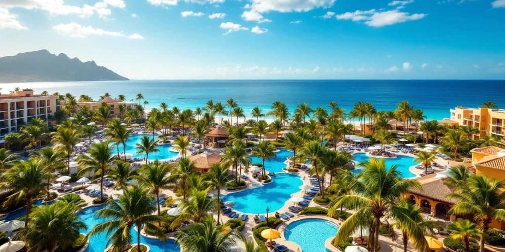 Resort pools aerial at Best All-Inclusive Hotels in Cabo for Every Budget multiple pools, with ocean beyond