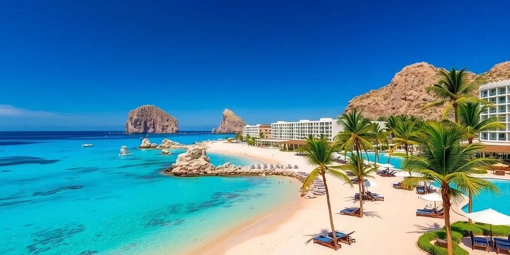 Resort beach at Best All-Inclusive in Cabo San LucasSee Offers! white buildings, rock formations