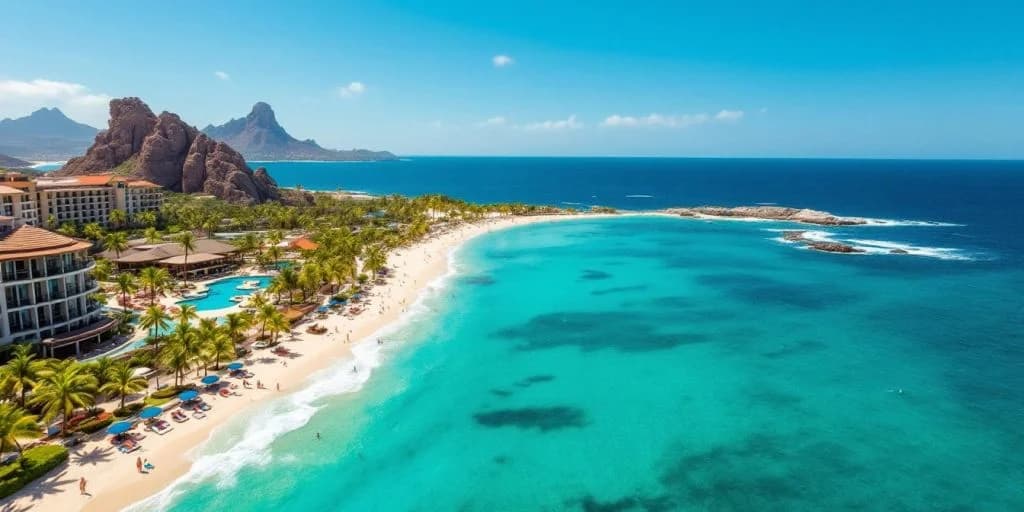 Beach aerial 2 at Best All-Inclusive Resorts in Los Cabos Mexico turquoise water, palm trees