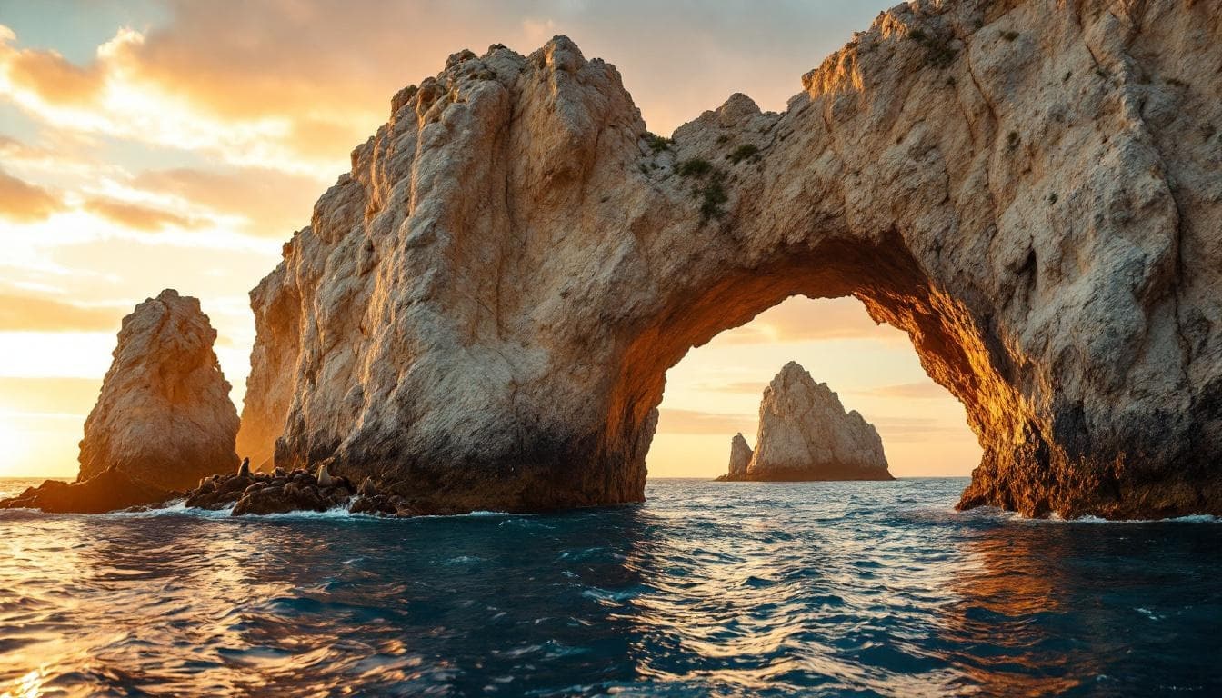 Rock arch 2 at Best Cabo San Lucas Restaurants: From Street Tacos to Fine Dining at sunset, water below