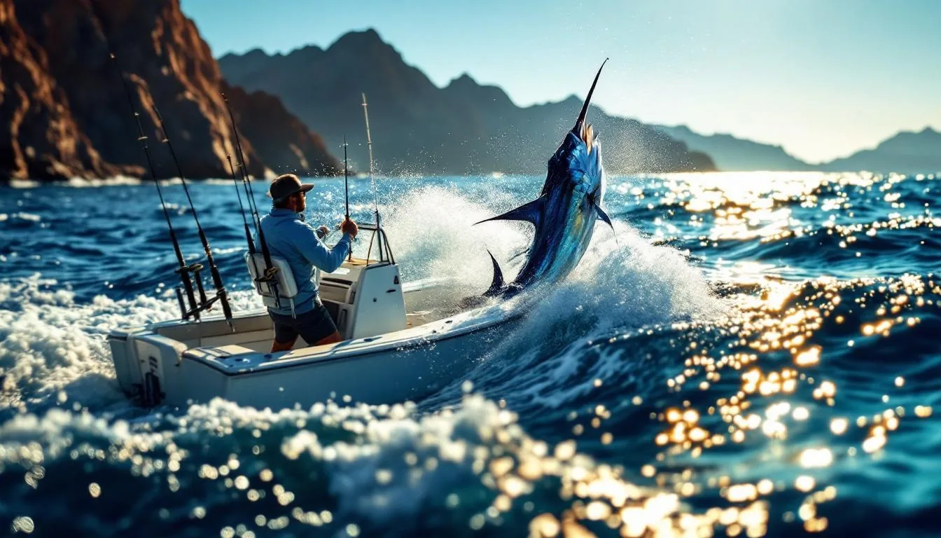 Barco de pesca deportiva saliendo de la marina de Cabo San Lucas