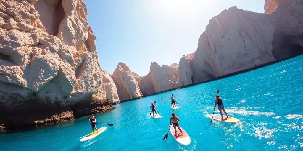 Paddleboarding at Best Paddle Boarding Spots in Los Cabos in clear blue water