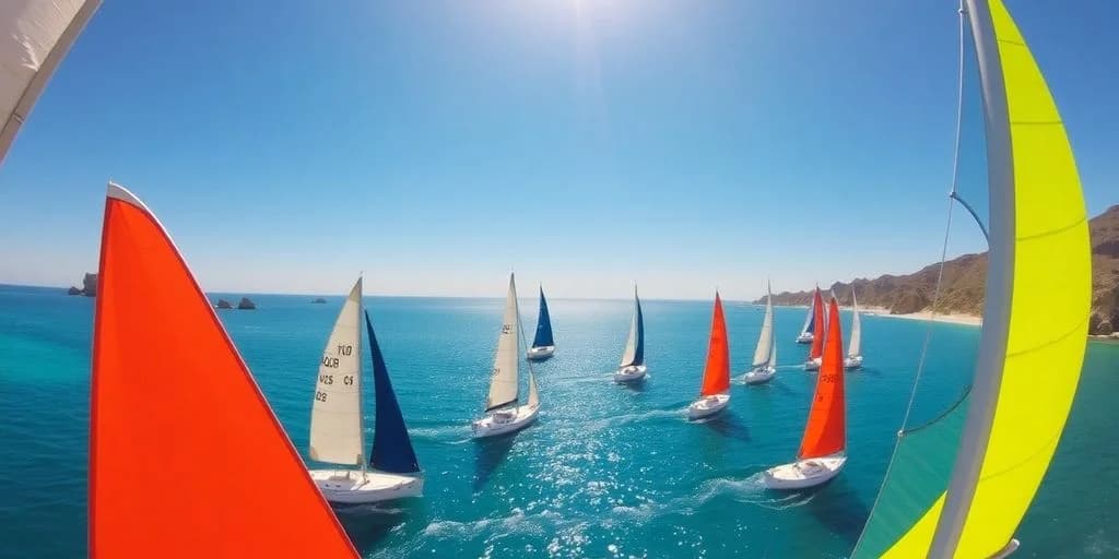 Sailboats at Best Sailing Schools in Cabo on blue ocean, bright sunny day