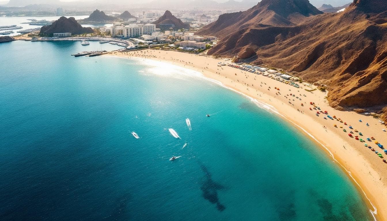 Beach aerial at Beyond the Arch: Unveiling the True Luxury Things To Do in Cabo (2026) with city and mountains