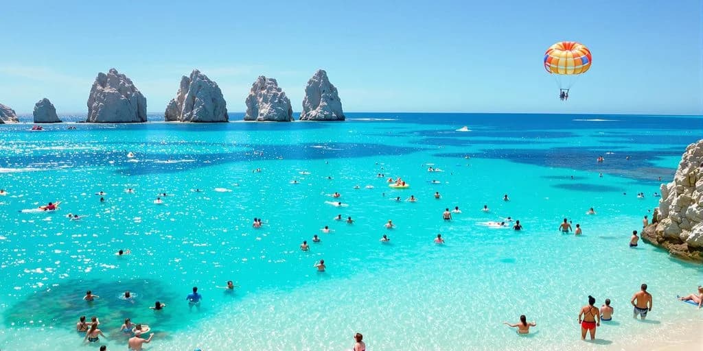 Beach swimmers at Cabo Activities Near Downtown: What You Need to Know with rock formations beyond