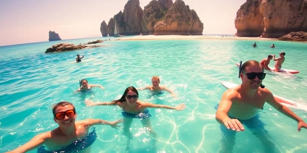 Ocean swimmers at Cabo Activities Top 10 List: What You Need to Know with rock formations beyond