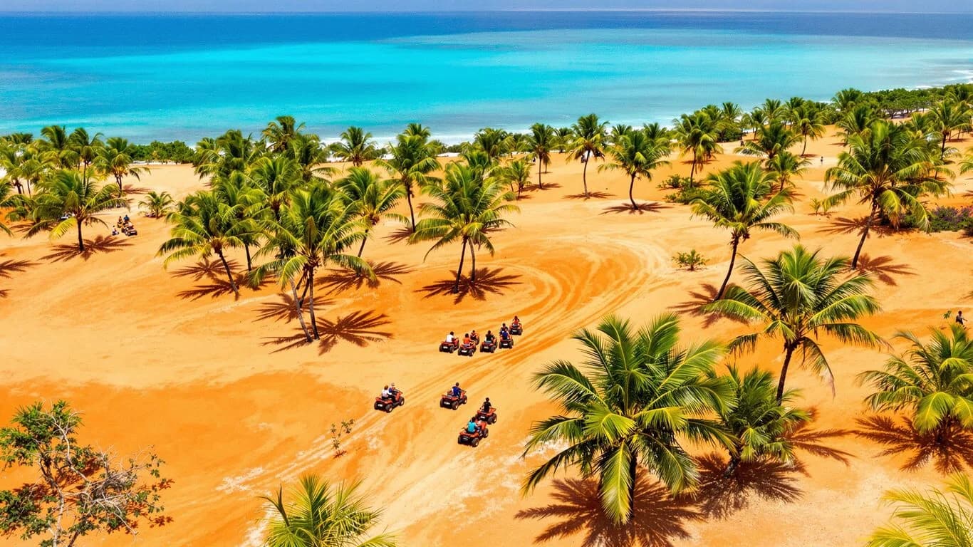 Atv tour at Cabo Adventure Tour Packages With Multiple Activity Options aerial view, on sandy beach