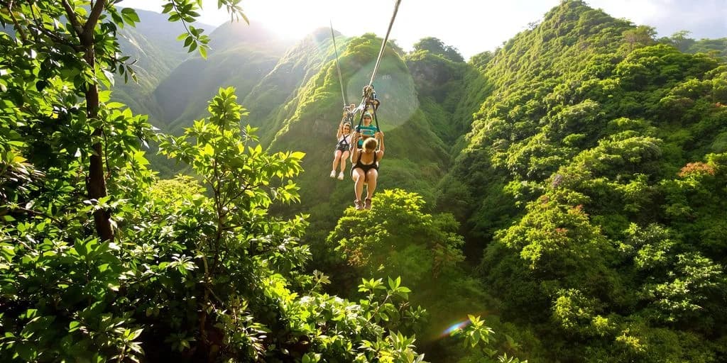 Ziplining at Cabo Adventure Tours Starting at $75 Per Person (Adrenaline Included) over lush green valley