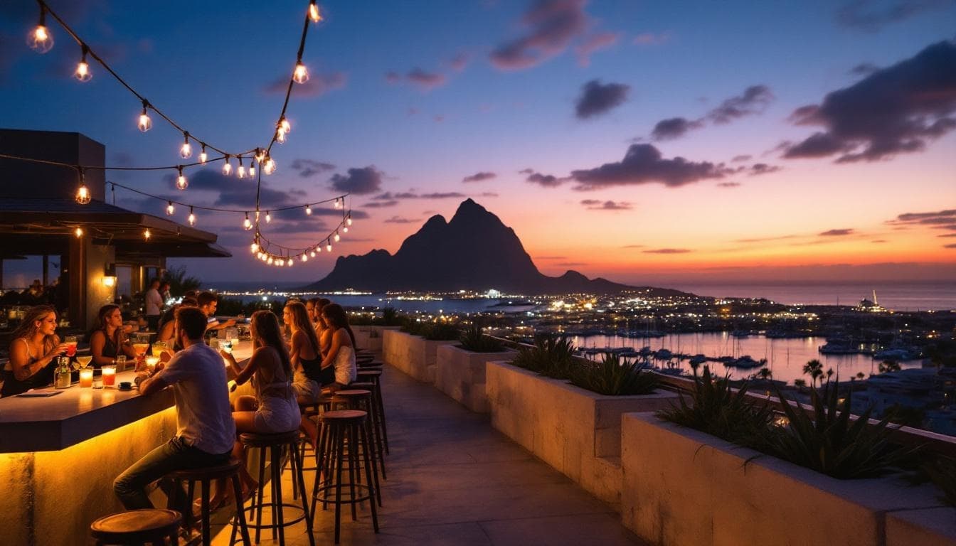 Rooftop bar at Cabo After Dark: A Local's Unvarnished Guide to the Night at dusk, with city lights