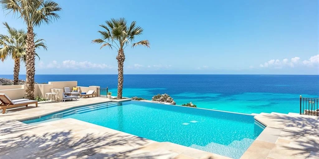 Infinity pool at Cabo Bachelorette Villas With Full Staff Under $200/Person/Night with ocean view, palm tree