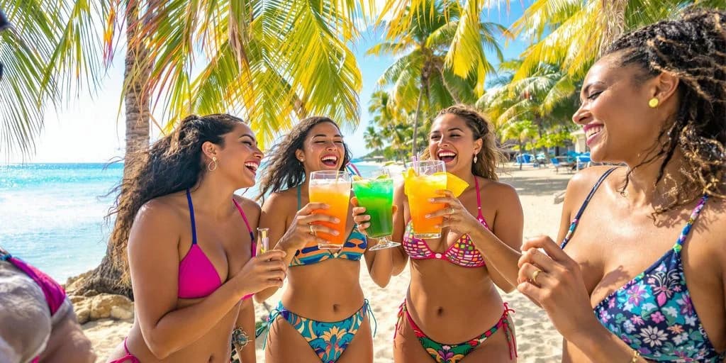 Women with cocktails at Cabo Bachelorette You DidnâT Know About: What You Need to Know under palm trees, laughing