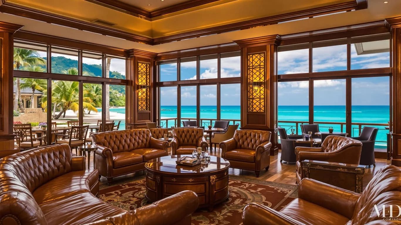 Lounge area at Cabo Cigar Lounge Villas: Gentleman's Club Meets Paradise with ocean view windows