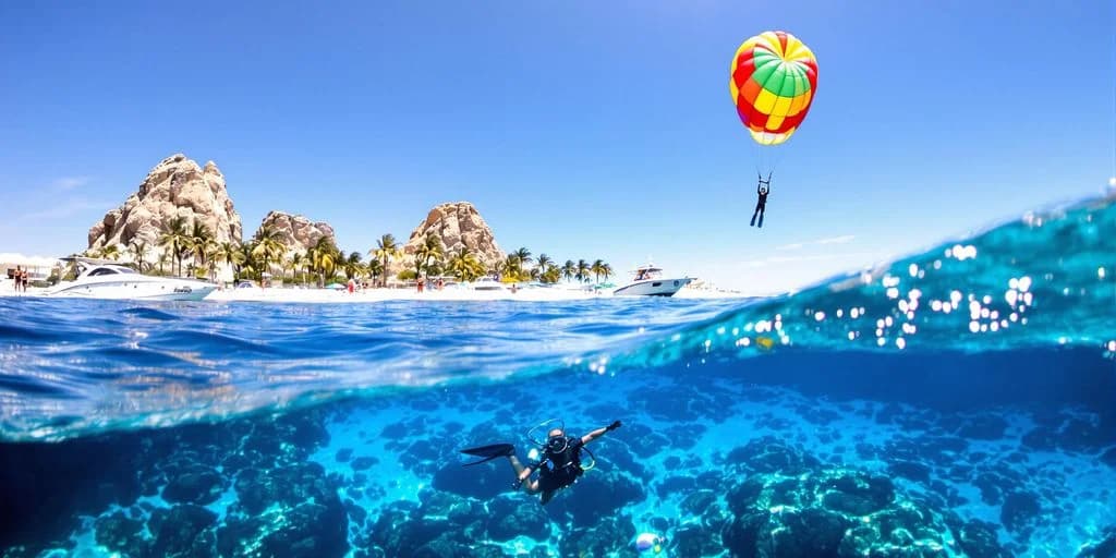 Scuba diver at Cabo Excursions Near Downtown: What You Need to Know underwater, beach and boat above