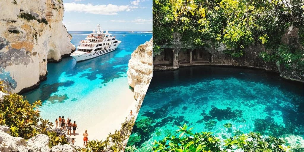 Tropical scenery at Cabo Excursions Vs Tulum: What You Need to Know split view, ocean and natural pool