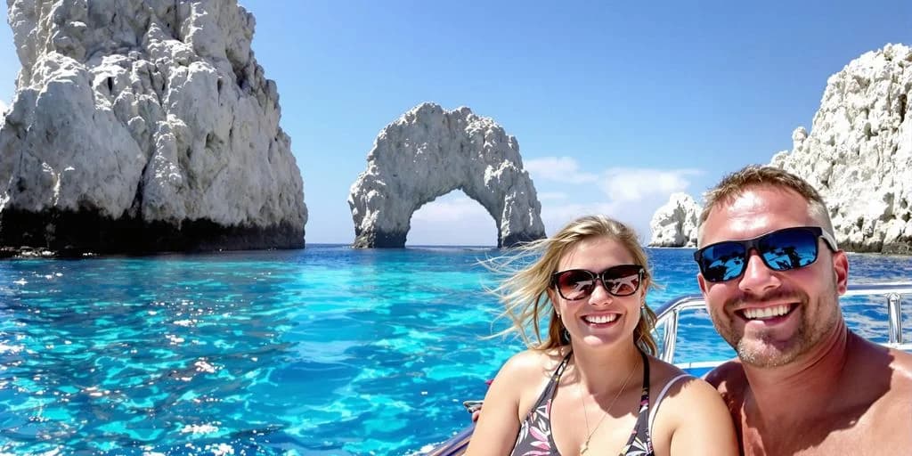 Rock arch at Cabo Excursions You'Ll Regret Missing: What You Need to Know with woman in foreground, blue water