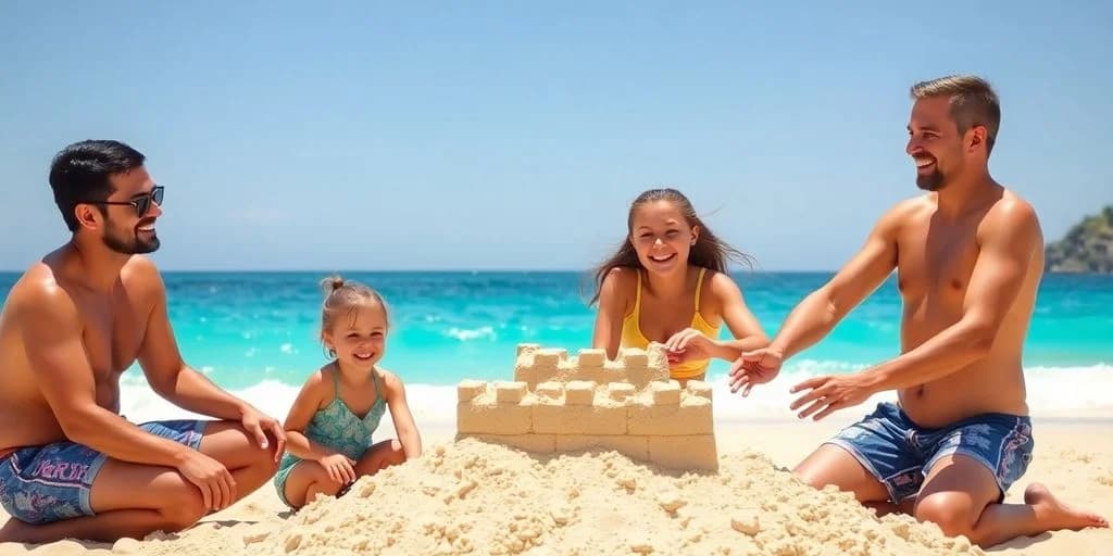 Girls on beach at Cabo Family Trip Near Downtown: What You Need to Know building sandcastle, with ocean beyond