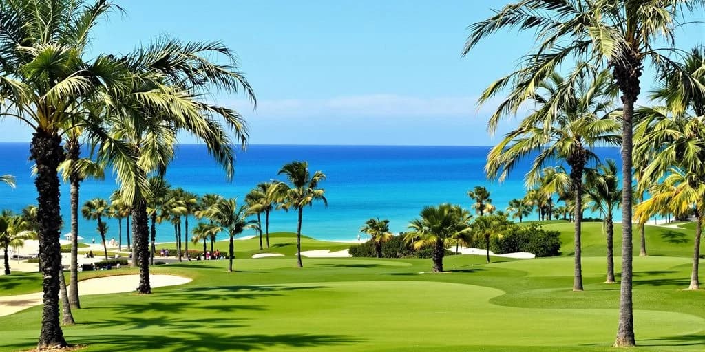 Golf course at Cabo Golf Courses Where PGA Pros Practice During Off-Season with ocean and palm trees