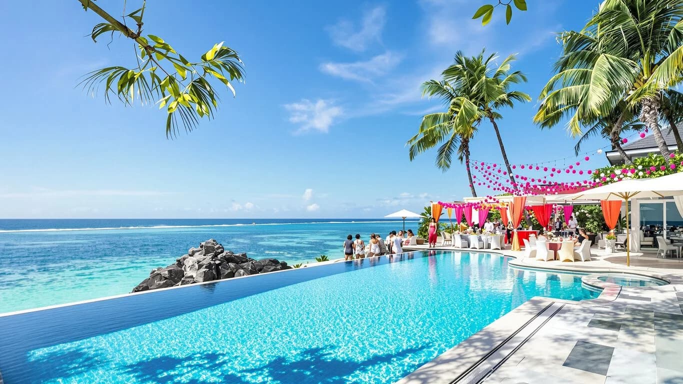 Infinity pool at Cabo Group Villa Rentals That Include Event Planning Services with ocean view, people relaxing