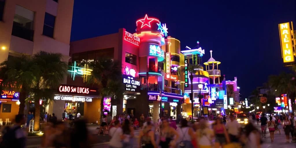 Nightlife building at Cabo Nightlife Reviewed: What You Need to Know with neon lights, at night