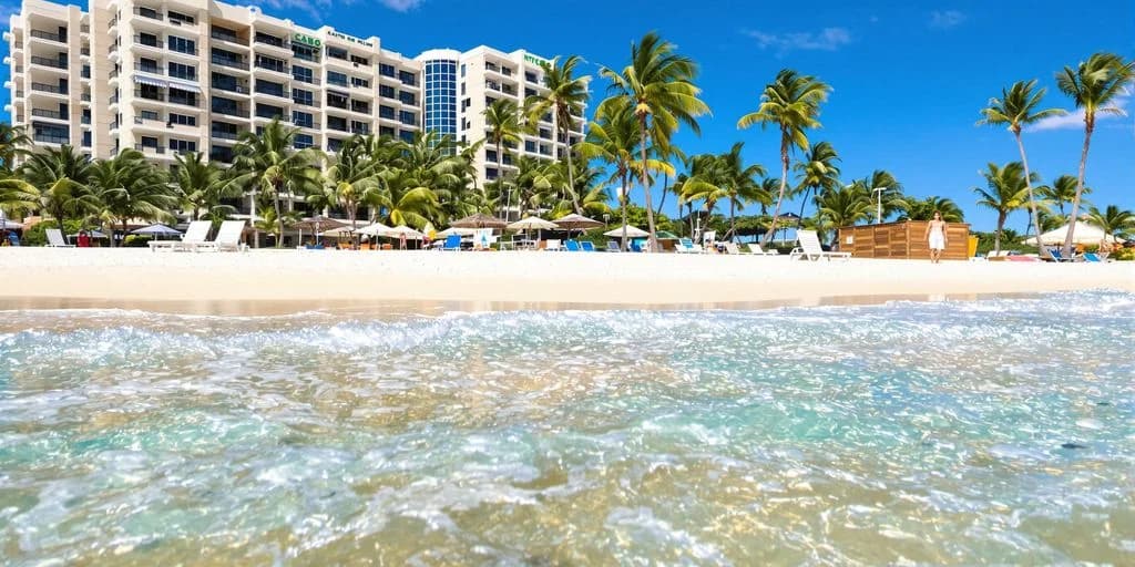 Beach resort at Cabo Resort On A Budget: What You Need to Know with ocean waves, tall building