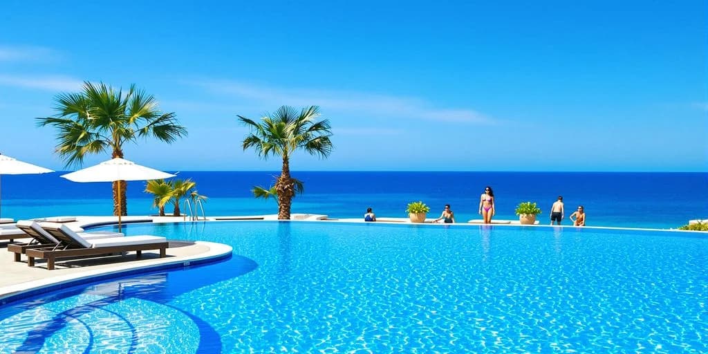 Infinity pool at Cabo Resort Worth The Money: What You Need to Know with people, palm tree, ocean beyond