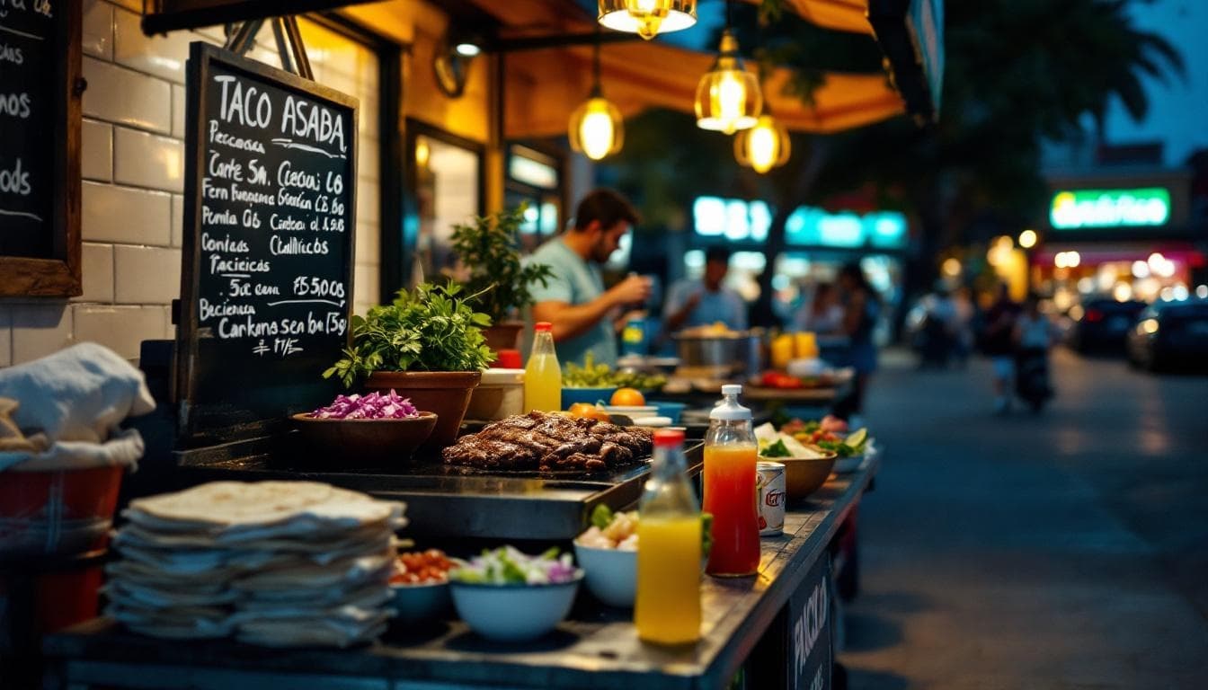 Street food stall at Beyond the Brochure: My Uncensored Guide to the Best Cabo Restaurants with people in background