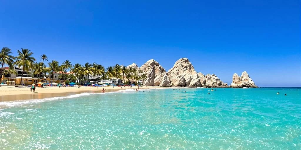 Beach scene at Cabo San Lucas First-Timers: What You Need to Know with palm trees and rock formations