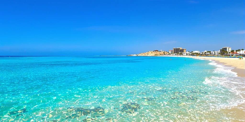 Clear ocean water at Cabo San Lucas Itinerary: What You Need to Know shallow, with distant land