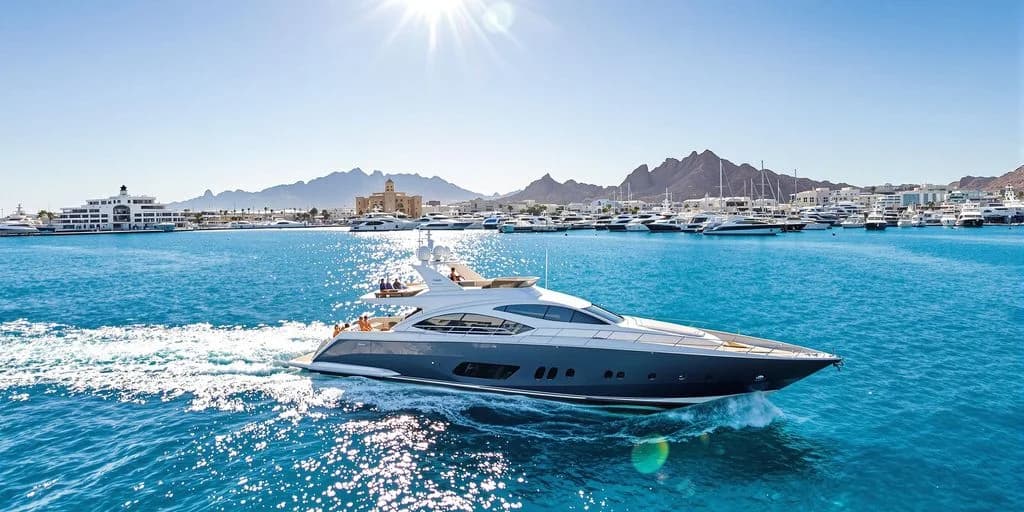 Luxury yacht at Cabo San Lucas Near Downtown: What You Need to Know on water, mountains beyond
