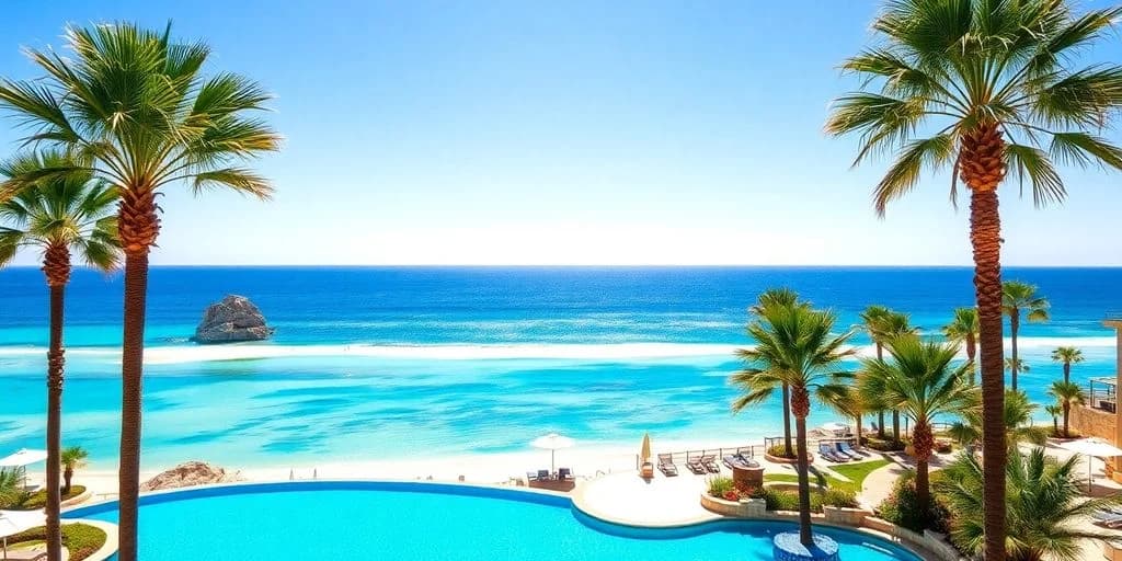 Infinity pool at Cabo San Lucas Resorts That Will Blow Your Mind! overlooking ocean, clear sky