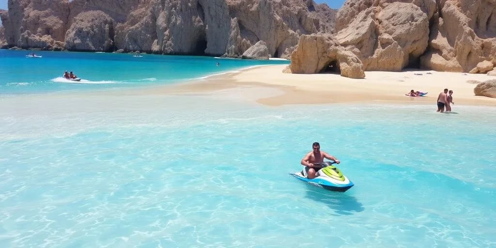 Jet ski at Cabo San Lucas Uncovered: Adventure Awaits! man on water, rocky cliffs