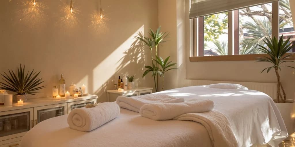 Spa treatment room at Cabo Spa Packages: $200-$400 vs $800+ US Resort Spa Prices with massage bed and plant