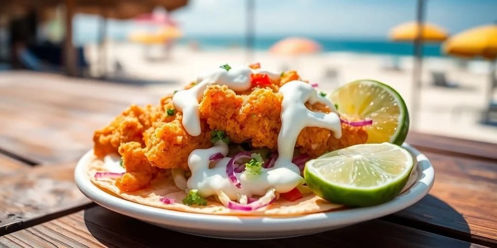 Fish taco 2 at Cabo Tacos Hidden Gems: What You Need to Know on plate, with ocean background