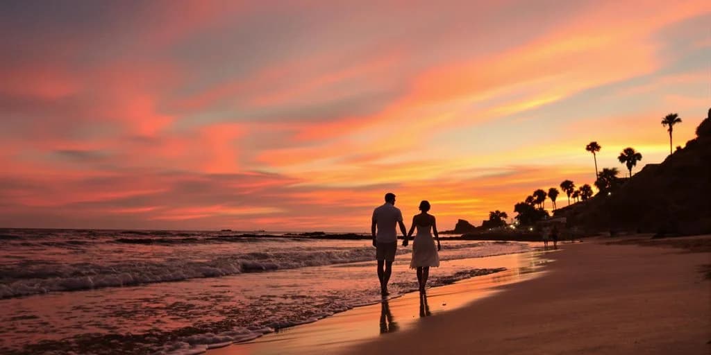 Couple on beach at Cabo Things To Do For Couples: What You Need to Know walking at sunset, holding hands