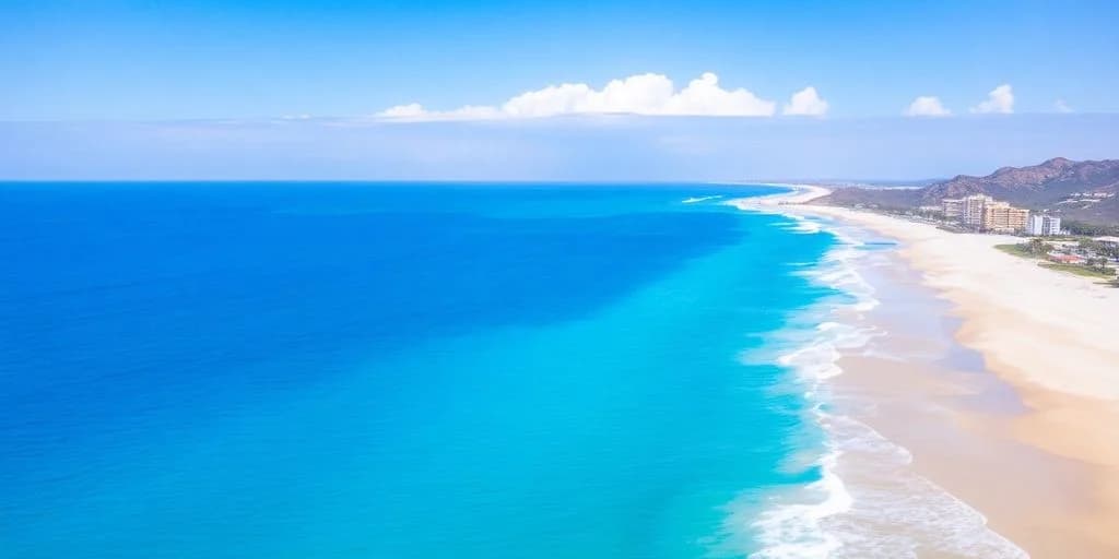 Ocean aerial at Cabo Things To Do On A Budget: What You Need to Know clear blue water, distant coastline