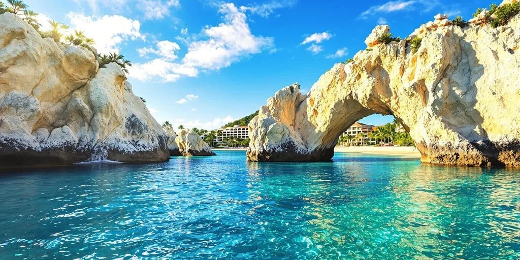 Rock arch at Cabo Things To Do Ranked: What You Need to Know clear water, resort in background